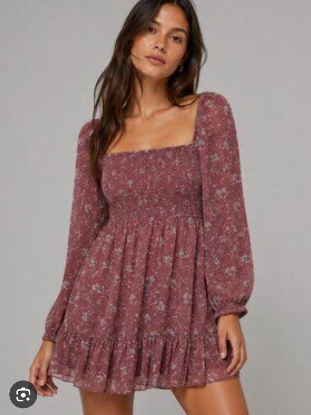 NWOT RD Style Smocked Square-Neck Floral Mini Dress in Dusty Rose